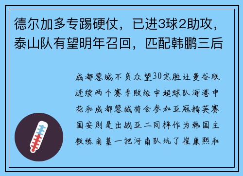 德尔加多专踢硬仗，已进3球2助攻，泰山队有望明年召回，匹配韩鹏三后卫